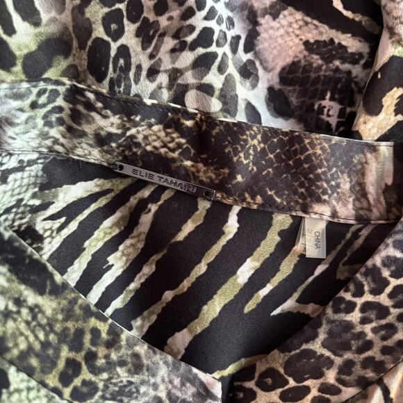 ELIE TAHARI Women's Size Medium Snap Front Sawyer Silk Animal Print Dress - Picture 7 of 10